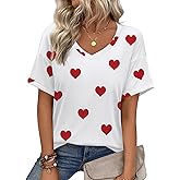 Zeagoo Womens Summer Tops Short Sleeve Casual Shirts Floral Tee Trendy 2026 Basics V Neck Plain Tshirt