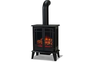 Real Flame Foster 25" Stove Electric Fireplace for Living Room or Bedroom, Realistic Log and Flame Effect, Freestanding Fireplace with Adjustable Thermostat, Auto Shut-Off