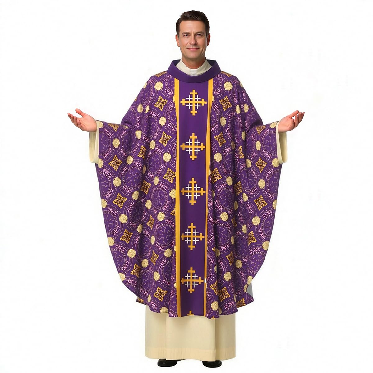 BPURB Clergy Priest Vicar Celebrant Baptism Chasuble Vestments Church Catholic Father Mass Vestments Robe (M, Purple)