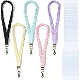 Coiris 5 Pairs Teacher Scrunchie Lanyard with Id Holder Stretchy Retractable Neck Colorful Breakaway Lanyard for School