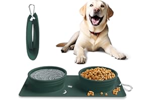 Collapsible Portable 2-in-1 Dog Bowl, Travel Dog Bowl Integrated, Silicone Foldable Expandable Food Water Bowl with Carabiner - Anti-Spill and Anti-Skid - for Camping/Traveling LPFLASAT (Dark Green)