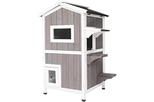 Ketive Cat House for Outdoor & Indoor Wooden Waterproof Cat Condo Cat Outdoor Enclosure with Escape Door,2 Story Kitty House
