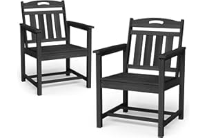 SUUNYN Set of 2 Weatherproof Patio Chairs - HDPE Outdoor Dining Chairs with Wide Seat, Ergonomic Design - for Garden, Backyard, Deck - Black