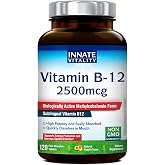 Innate Vitality Vitamin B12 2500mcg, Sublingual Methylcobalamin, Extra Strength for Energy Metabolism, Mental Clarity, Nervous System Health, Peach Flavor, Zero Sugar, 120 Fast Dissolve Tablets