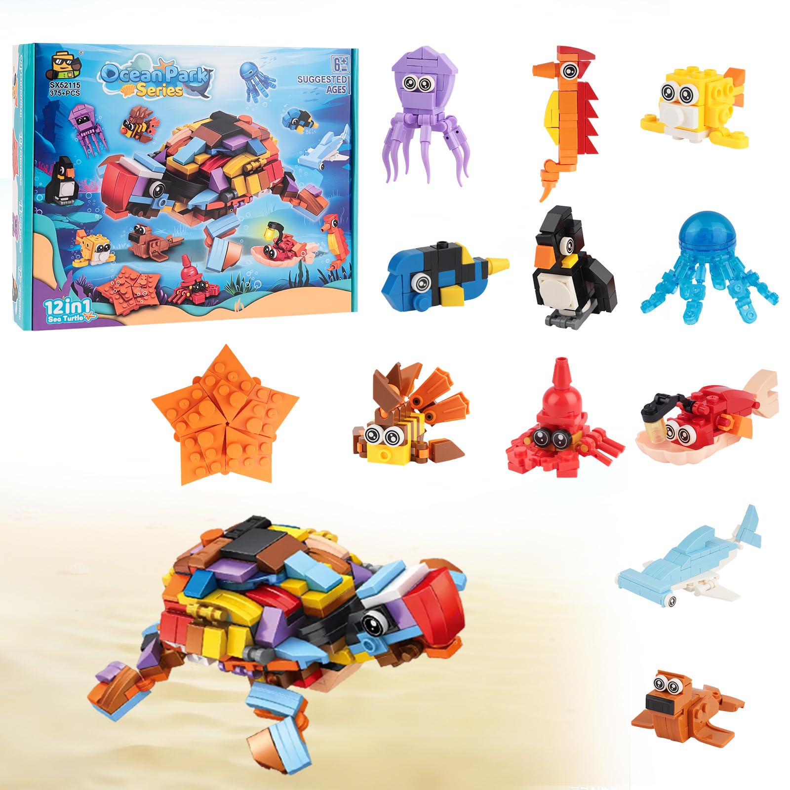 12pcs Mini Turtle Blocks Set - Animals Blocks, Plastic Animal, Fidget Toys for Kids, Children Fillers Bag Calendar Gifts, Party Decorations Advent, Birthday Toys