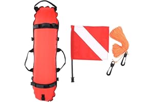 Diving Float Ball, Inflation Torpedo Buoy Float Ball & Flag with Rope (with 2 Plastic Buckles)