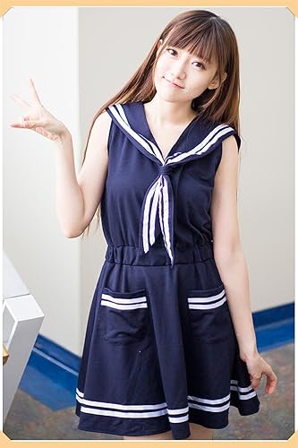 Amazon セーラー服 ノースリーブ 女子制服 コスプレ衣装 ネイビー M コスプレ 仮装 通販