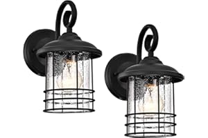 MICSIU Textured Black Outdoor Wall Light 2 Pack, 10 Inch Exterior Wall Lantern Lights with E26 Based Socket， Clear Seedy Glass Exterior Wall Lights for House, Entryway, Home, Patio, Garage, Doorway