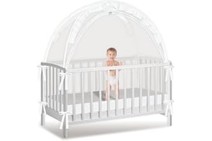 GENERIC Crib Tent to Keep Baby from Climbing Out - Mesh Climbing Prevention, Pop Up Tent with Two-Way Self-Locking Metal Zipper (White, Lager)