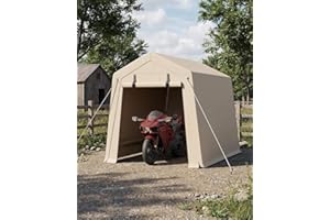 IDEALHOUSE 6×8FT Carport Heavy Duty, Motorcycle Shed with Waterproof PE Tarp, Portable Outdoor Storage Shed for Bikes Firewoo