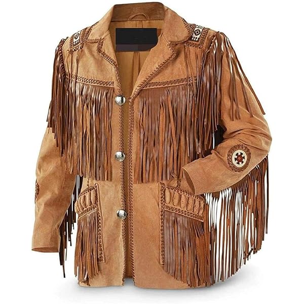 ジャケット・アウター Damaged Twill Cowboy Coat Men's Traditional Cowboy Western Leather Jacket Coat with Fringe