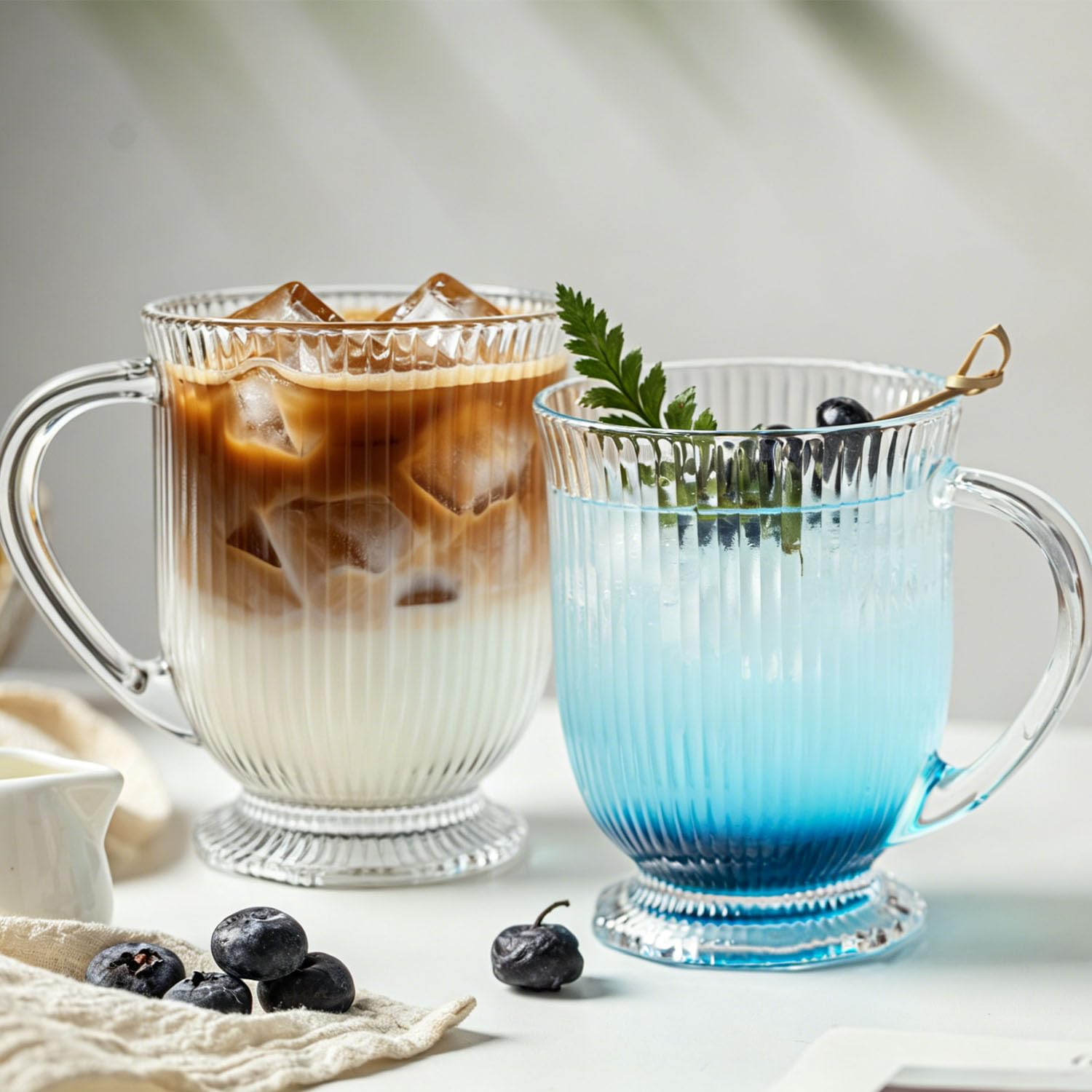 KEMORELA 4er-Set Glas Tassen 480ml mit Henkel, Irische Rillengläser für Heiße & Kalte Getränke, Spülmaschinengeeignet 7