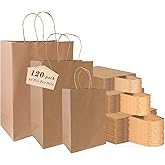 vanhel 120 pack Kraft Paper bags with Handles,Assorted Sizes Gift Bags Bulk Kraft Paper Bags, Weeding,Birthday, Favor,Party,Retail Merchandise Bags…, Brown