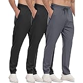 3 Pack Mens Athletic Sweatpants with Zipper Pockets,Workout Gym Joggers Pants for Men Running Jogging Pants