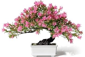yoerm Fake Plants Plastic Artificial Bonsai Tree, Pink Room Decor Bonsai Tree for Home Bedroom Farmhouse Office Desk Decor, Tall 9.5"