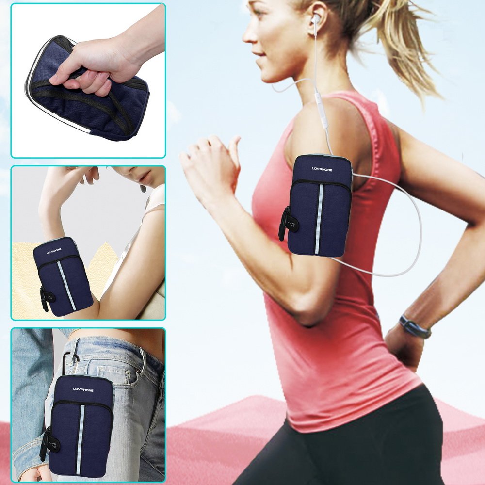LOVPHONE Sports Armband, Double Pockets Phone Running Armband for iphone X/8/8 Plus/7/7 Plus, Samsung Galaxy Note 8/S8/S8 Plus/S7, Water Resistant (Blue, 7.0-12.8inch)