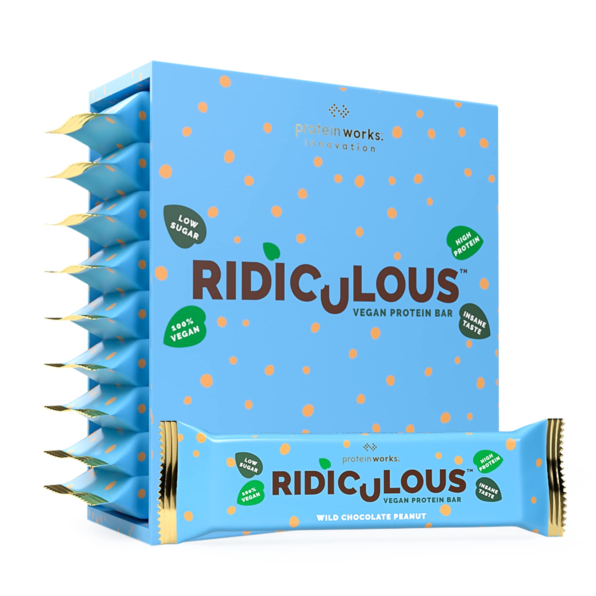 Ridiculous Vegan Protein Bar - Award Winning, Wild Chocolate Peanut, 9 Bars, 100% Plant Based & Palm Oil Free, High Protein - Protein Works