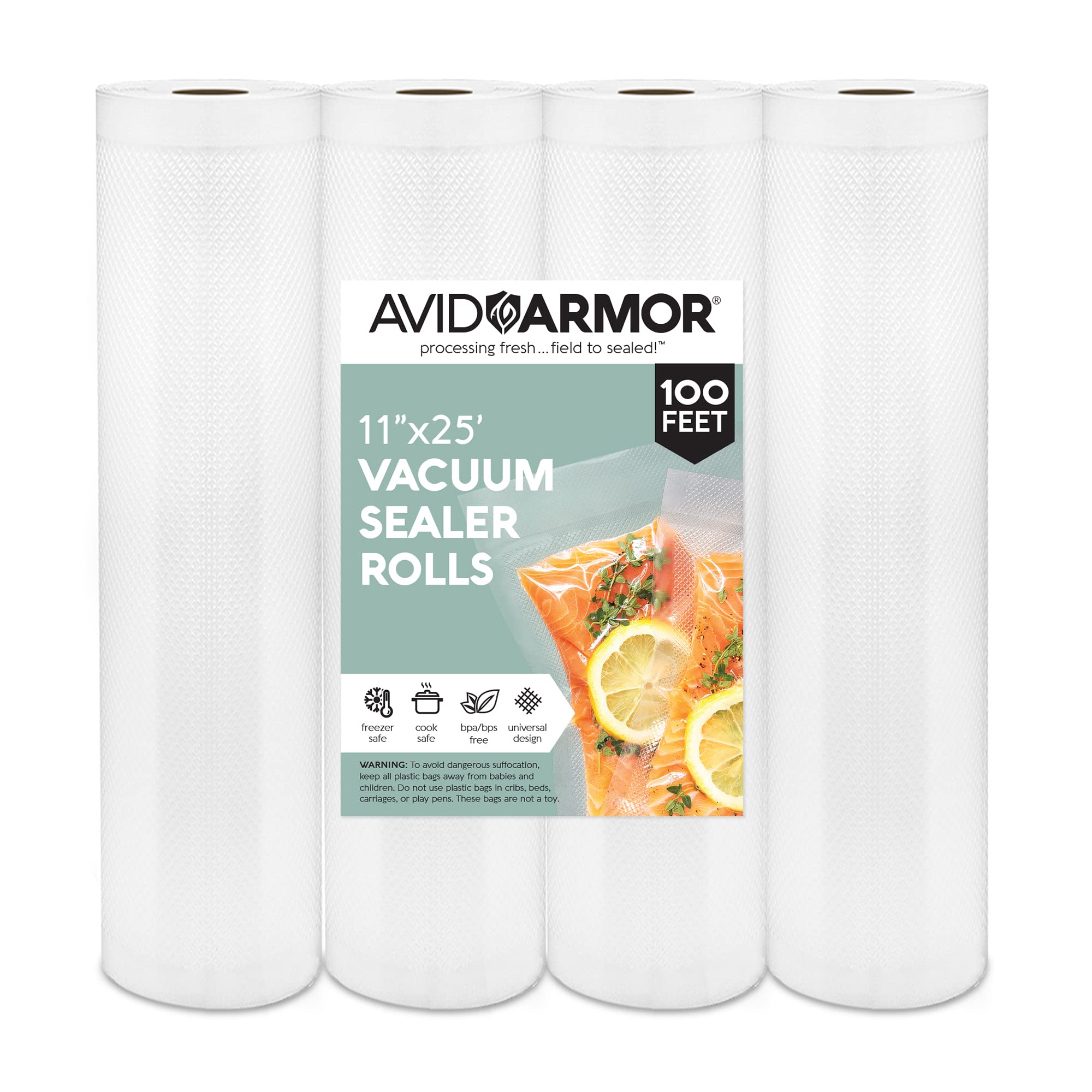 Photo 1 of Avid Armor Vacuum Sealer Bags - 4 Pack, 11x25 Rolls | BPA-Free Vacuum Seal Bags for Food Storage, Meal Prep, Sous Vide | Heavy Duty Vacuum Sealer Bags, Fits Foodsaver & Seal a Meal
