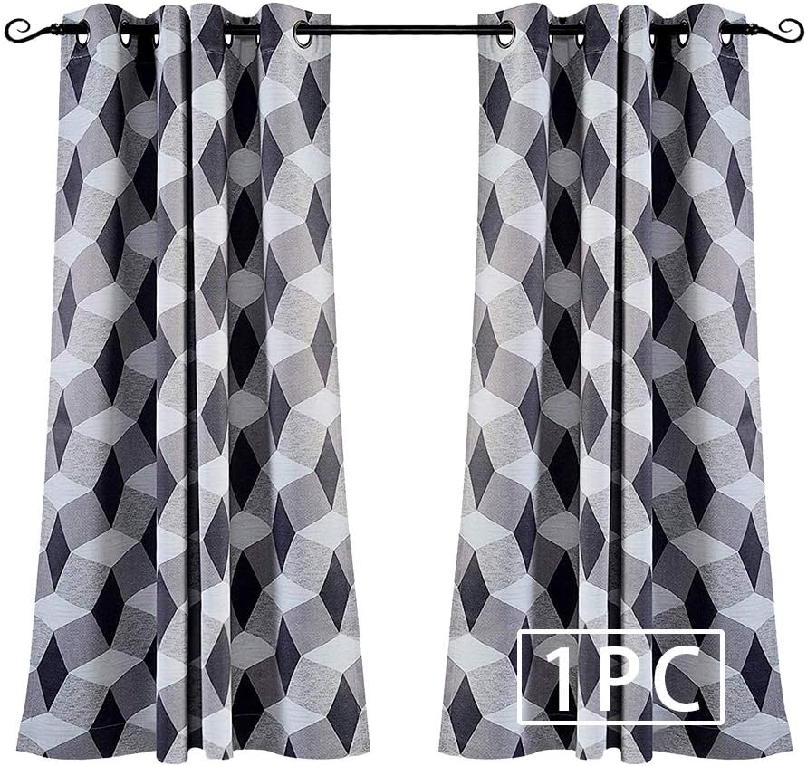 MYSKY HOME 3D Geometry Fashion Design Print Thermal Insulated Blackout Curtain with Grommet Top for Bedroom, 52 by 63 inch, Dark Grey - 1 Panel