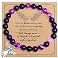 COLORFUL BLING Inspirational Religious Bracelet Guardian Angel Charm Bracelets/Sympathy Gift for Loss of Loved One/Sympathy Gift Amethyst Bead Bracelet/with Angle Wings Jewelry Gifts for Women