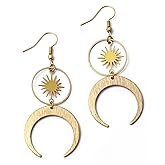 Sacina Gothic Boho Celestial Sun and Moon Dangle Earrings, Crescent Moon Star Pendant, Boho Earrings, Christmas Jewelry Gift for Women