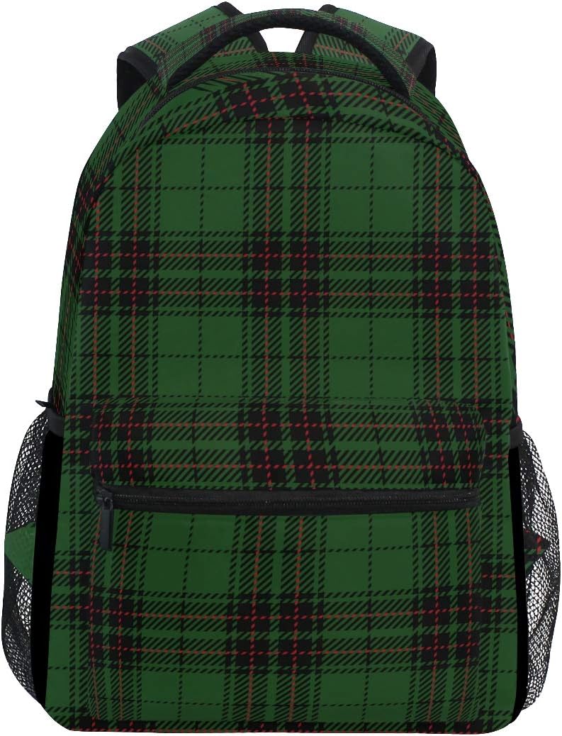 green plaid backpack