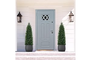 YANGRASS Artificial Topiary Cedar Trees, 2 Part 4FT Artificial Cedar Pine Tree Potted UV Rated Plant Fake Plants Tall Artificial Plants Shrubs for Indoors Outdoors