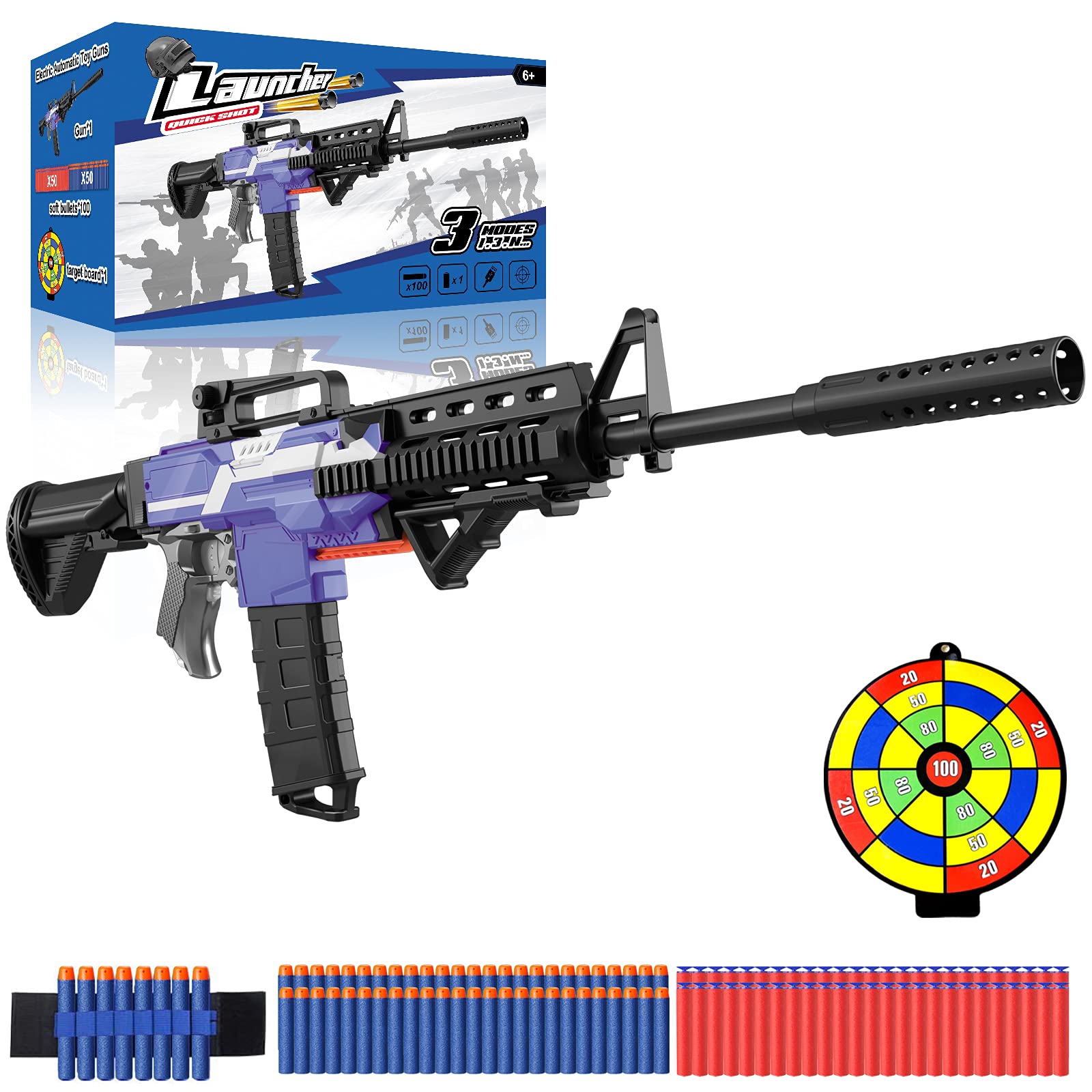 Bonbell Toy Gun for Nerf Guns Bullet, Automatic M416 Blaster w/ 12 Clip Magazine, 100 Foam Dart, 3 Burst Modes & USB Rechargeable, Kids Shooting Game Toy, Birthday Gift for Boys, Girls, Teens, Adult