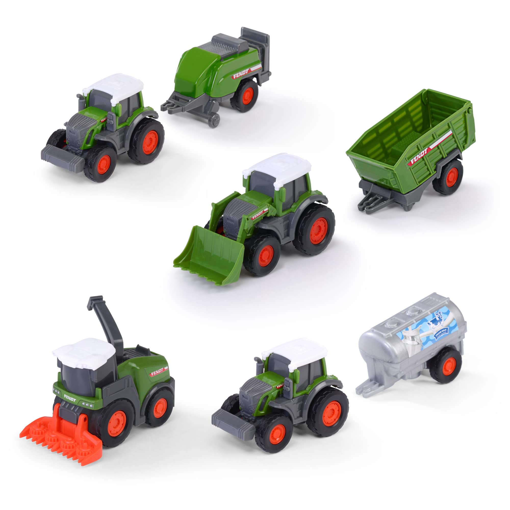 Dickie Toys Fendt Micro Team (9 cm) — tractor set with trailer, original Fendt, random selection, for children from 3 years old, multi-color