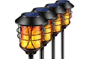 TomCare Solar Outdoor Lights Metal Flickering Flame Torches Waterproof Heavy Duty Pathway Landscape Lighting Dusk to Dawn Auto On/Off for Garden Patio Yard, 4 Pack