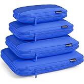SOARSAIL 4 Piece Compression Packing Cubes for 3&ndash;7 Day Travel, Dark Blue | Wrinkle-Resistant Memory Fabric, Breathable Mesh Panel, Double-Zipper, Small to Large Size Bag, Smart Organization