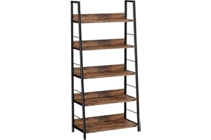 IRONCK Industrial Bookshelves and Bookcases, Ladder Shelf 5 Tier with Metal Frame for Living Room, Home Office, Rustics Brown