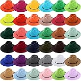 Janmercy 36 Pcs Classic Large Brim Hat for Women Bulk Adjustable Felt Panama Hat with Belt Buckle, Vintage, Assorted Colors