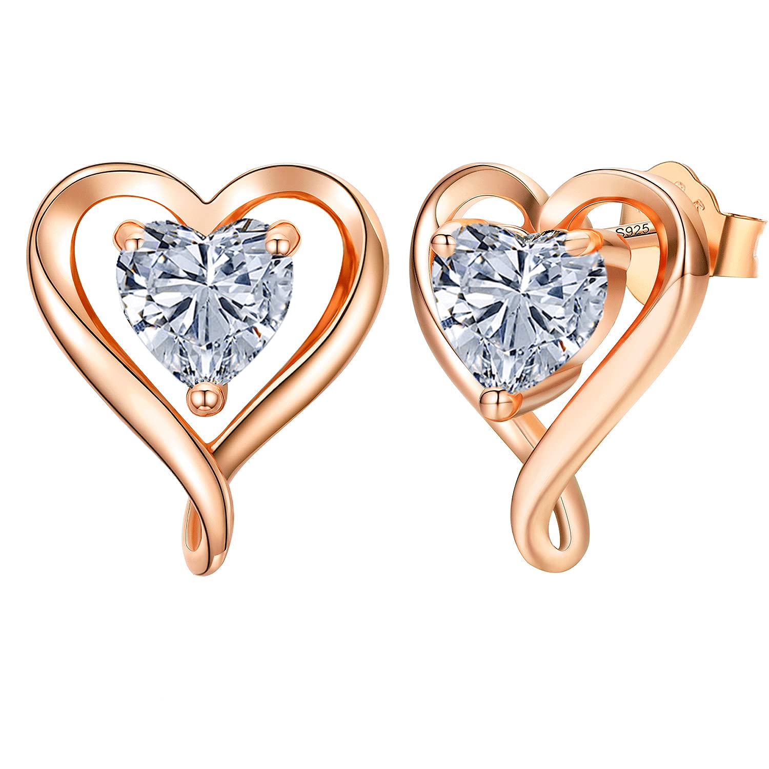 LAVUMO Earrings for Women 925 Sterling Silver/Brass Stud Heart Earrings Hypoallergenic Jewellery Birthday Anniversary Christmas Valentines Gifts for Women Girlfriend Wife