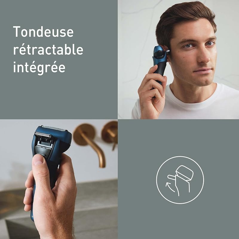 Series 700 ES-ALT4B Rasoir Électrique 3-lames Wet et Dry Homme, Rasoir Portable Sans Fil et Étanche, Capteur de Barbe Réactif, Tête Flexible