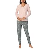 Nautica 2 Piece Long Sleeve Blend V-Neck Top & Jogger Pajama Set for Women, Lightweight & Breathable Cotton & Polyester Blend