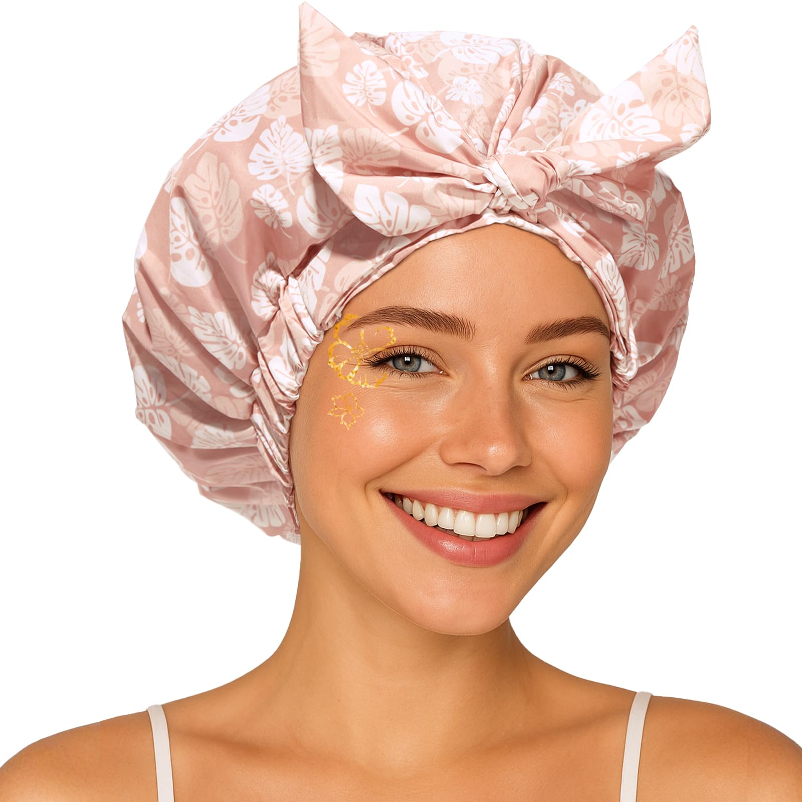 Photo 1 of Yanibest Shower Cap for Women Reusable Waterproof, Adjustable Non-Slip Shower Hair Cap, Washable Bath Hat for Long Hair