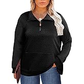 ForHailey Women's Plus Size Quilted Pattern Lightweight 1/4 Zip Long Sleeve Casual Sweatshirts Pullovers Shirts Tops