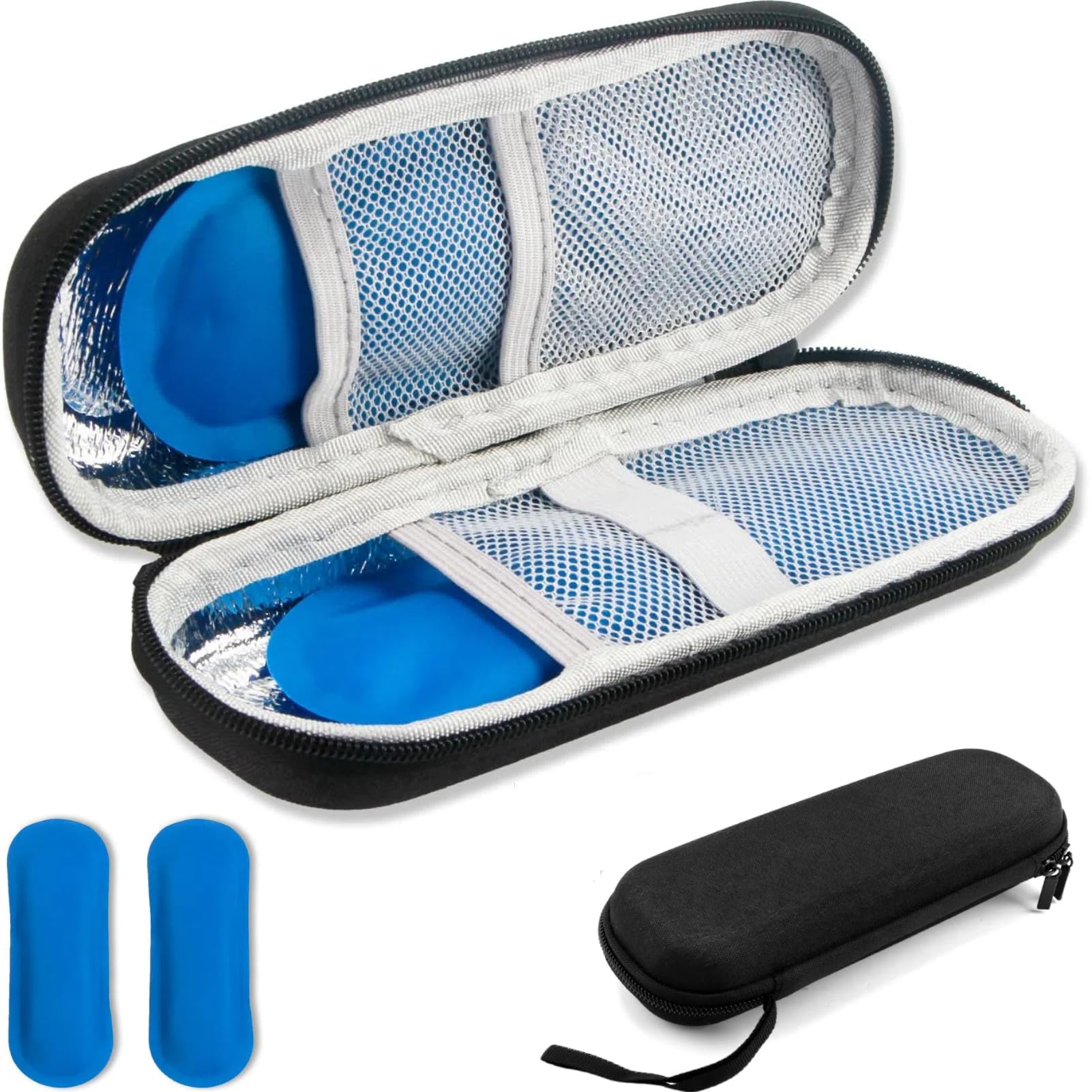 Insulin Cooler Travel Case Insulin Pen Case Portable with 2 Ice Packs Portable Medicine Cool Bag for Diabetic Supplies Small Storage Journey Pack Cooler Cooling Pouch Black Lightweight Durable Travail