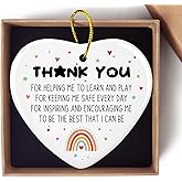 Thank You for Helping Me Learn Ceramic Ornament Keepsake Sign Heart Plaque Rainbow Teacher Appreciation Encouraging Gift for Teacher Friend Mentor Women Men Thank You G