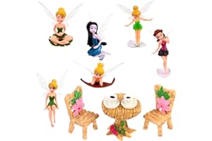 IYSHOUGONG 11 Pcs/Set Miniature Fairy Garden Ornament Table Chair Tea Cup Fairy Pixie Girl Fly Wing DIY Dollhouse Decor