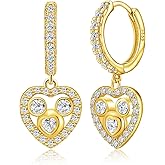 Mouse Earrings 14k Gold Sterling Silver Mouse Heart Hoop Earrings with Sparkling Cubic Zirconia Cute Animal Dangle Hoop Earrings Jewelry for Women Daughter Mom Wife Girlfriend Birthday Party