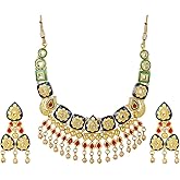 Efulgenz Meenakari Choker Set Bollywood Indian Jewelry Set Antique Choker Crystal Faux Pearl Tassel Necklace Dangle Earrings Jewelry Set for Women