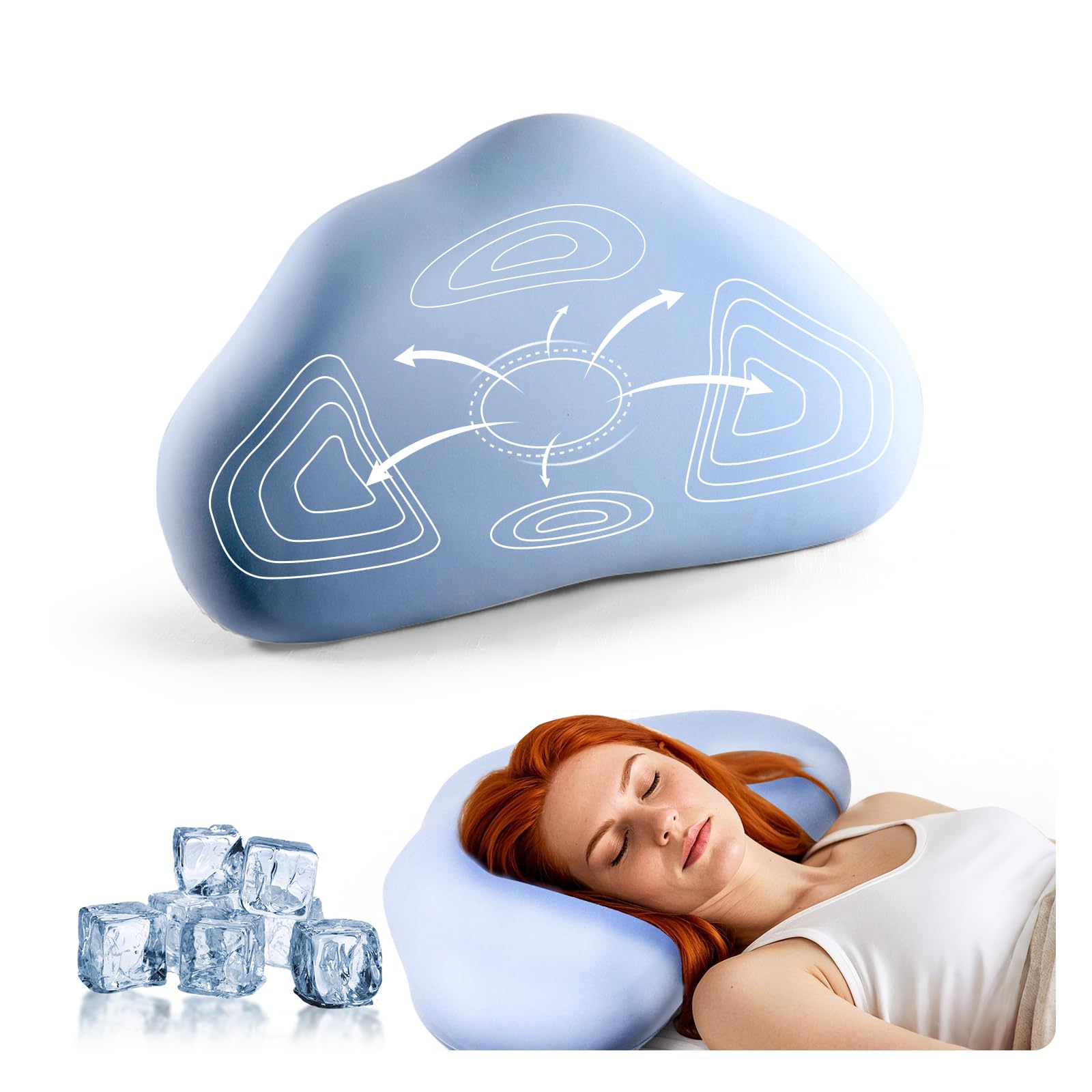 Photo 1 of Cloud Contour Memory Foam Pillow Ergonomic Design for Sleeping Comfortably and Reducing Snoring Neck and Cervical Pillow with Cooling Pillowcase Blue