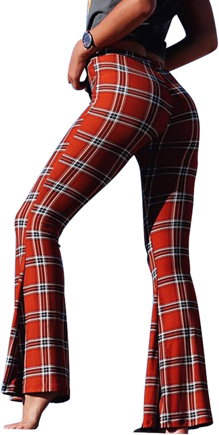 checkered bell bottom pants