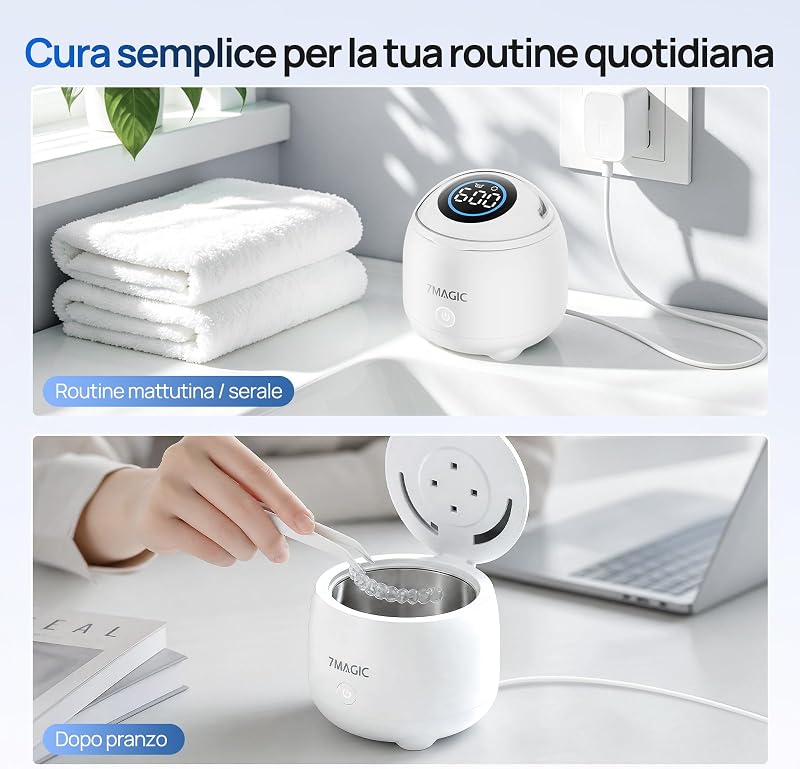 Pulitore ultrasuoni per bite dentale, 48 kHz, UV-C, Bianco