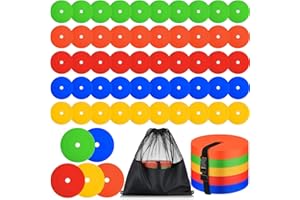 50 Pcs Flat Cones Spot Markers 6 Inch, Non-Slip Agility Markers with Center Hole, Strap & Storage Bag, Sports Training Equipm