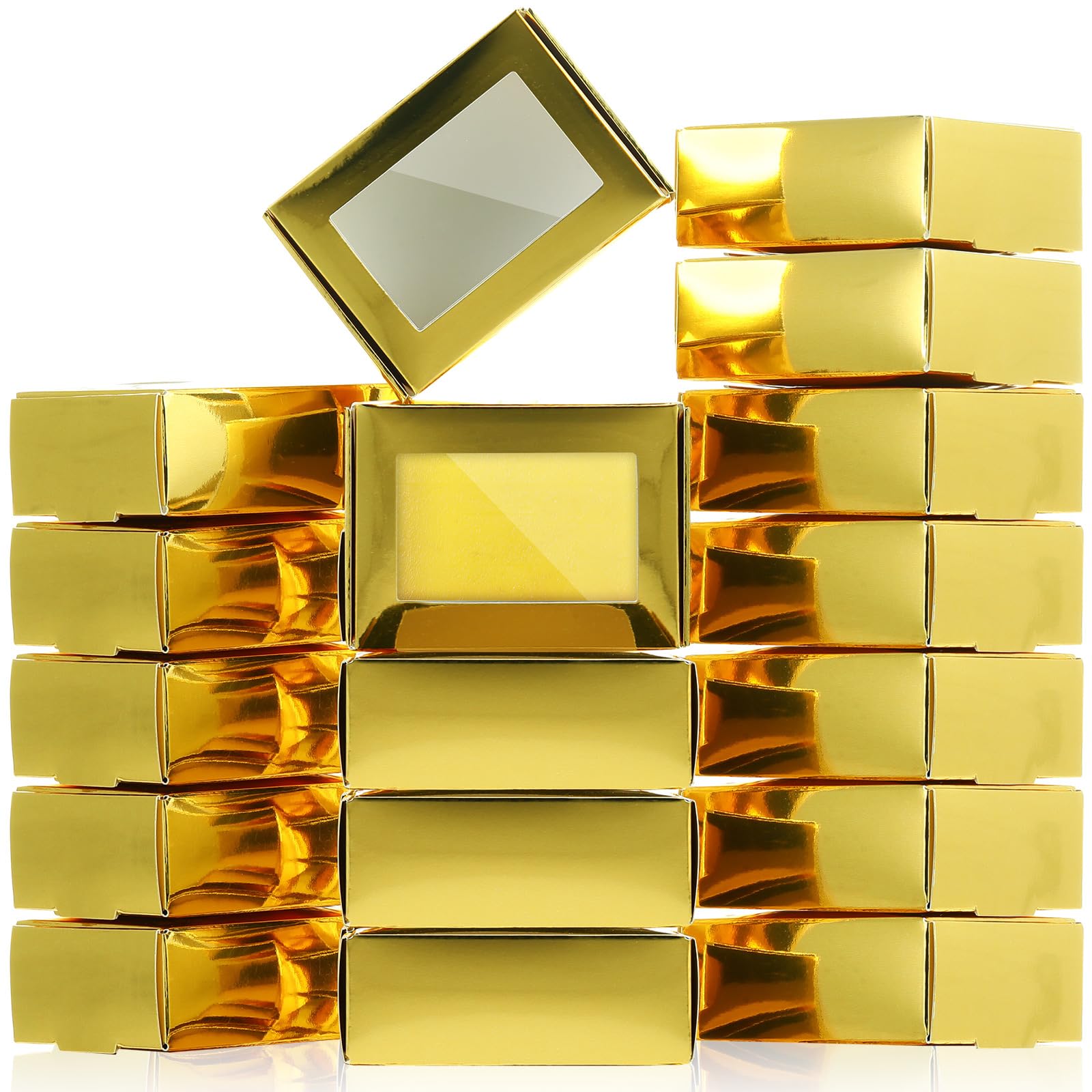 Photo 1 of Zonon 30 Pcs Soap Boxes for Homemade Packaging, Mini Kraft Treat Boxes with Window for Bakery Candy Soap Making Gift Packaging(3.7 x 2.6 x 1.37 Inch,Gold)