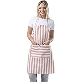 TOSHEX Kitchen Apron Waterdrop Resistant Cotton Apron with adjustable Aprons for Women with Pockets Cooking Apron Chef Apron for Men (1, Powder Pink)