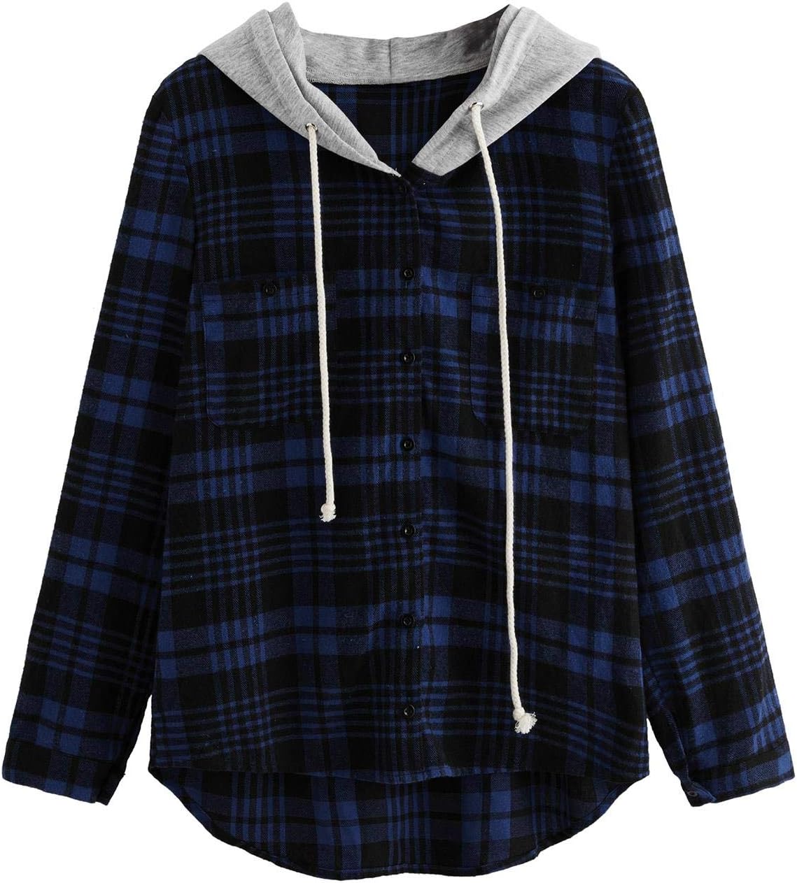Women's Long Sleeve Plaid Hoodie Jacket Button Down Blouse Tops